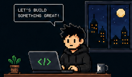 Pixel art developer at a workstation